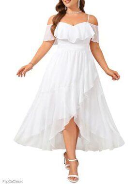 Plus Size Off Shoulder Chiffon Maxi Dress Ruffle A-Line Formal